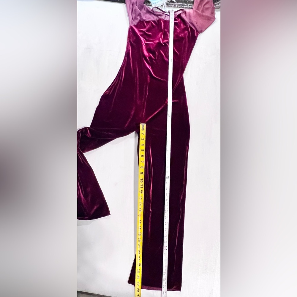 Cranberry velvet bodysuit one piece unitard leotard‎ long sleeve pants jumpsuit - Picture 12 of 12